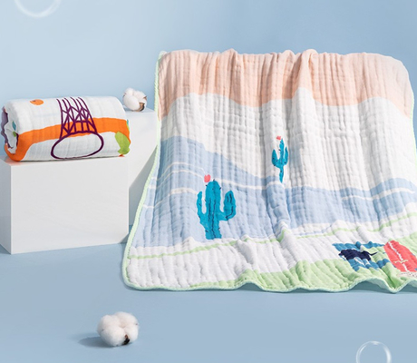 Algodón impreso ambiental Gauze Fabric 260GSM Gauze Burp Cloths Six Layers