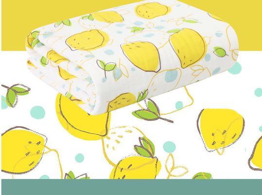 Y amarilla bebé modelado fruta verde Gauze Blankets de Gauze Fabric 220GSM
