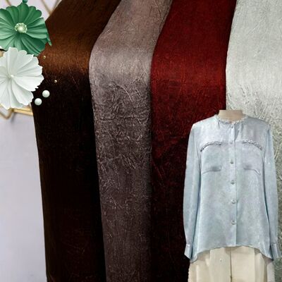 110GSM Tejido de satén con arrugas - Poliéster ligero de seda con textura arrugada para vestidos elegantes