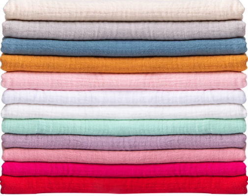 135GSM Tejido de doble gasa de algodón 100% con más de 200 colores de stock listos para ropa para bebés y niños