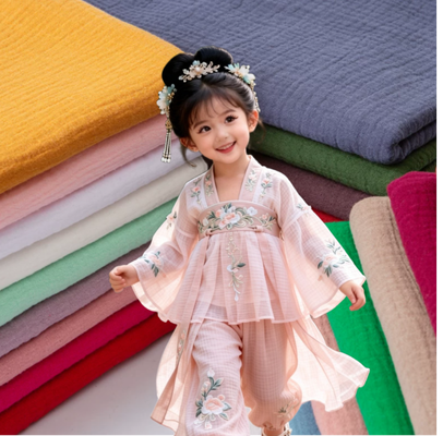 135GSM Tejido de doble gasa de algodón 100% con más de 200 colores de stock listos para ropa para bebés y niños