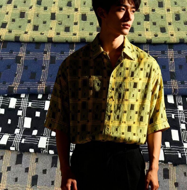 100% Algodón a Cuadros 130gsm Tela de Camisa de Moda Mezclas Artísticas