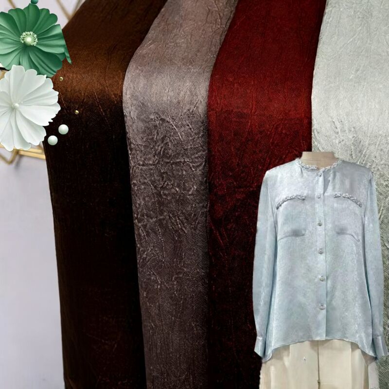 110GSM Tejido de satén con arrugas - Poliéster ligero de seda con textura arrugada para vestidos elegantes