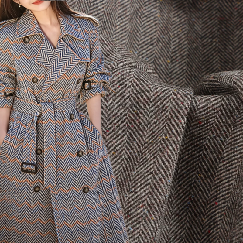 225 GSM Herringbone 50% de lana, abrigo, traje de tela, elegancia atemporal con un estilo europeo noble